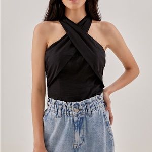 Love Bonito Black Lana Halter Cross Neck Top
